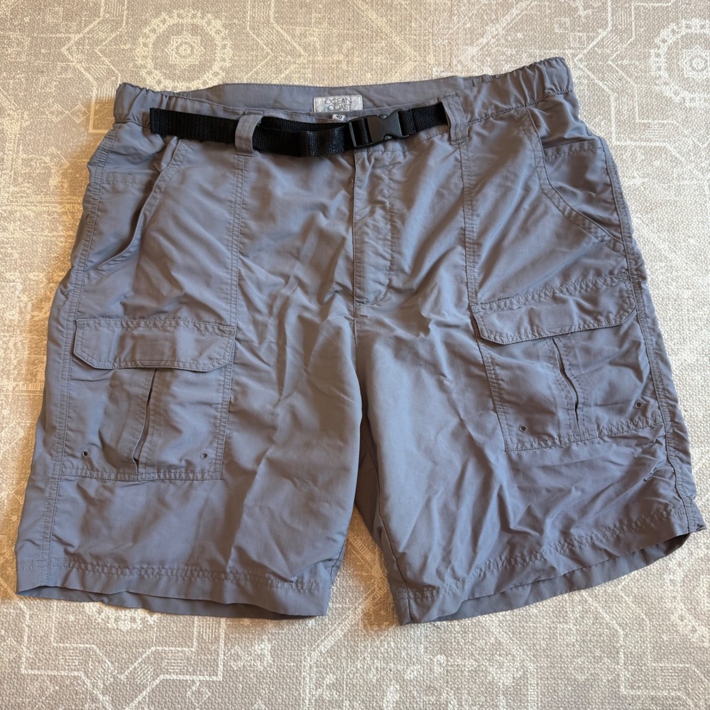 Ocean Coast Cargo Shorts Mens 40 Gray Belted Ripstop‎ Hiking Outdoor Utility